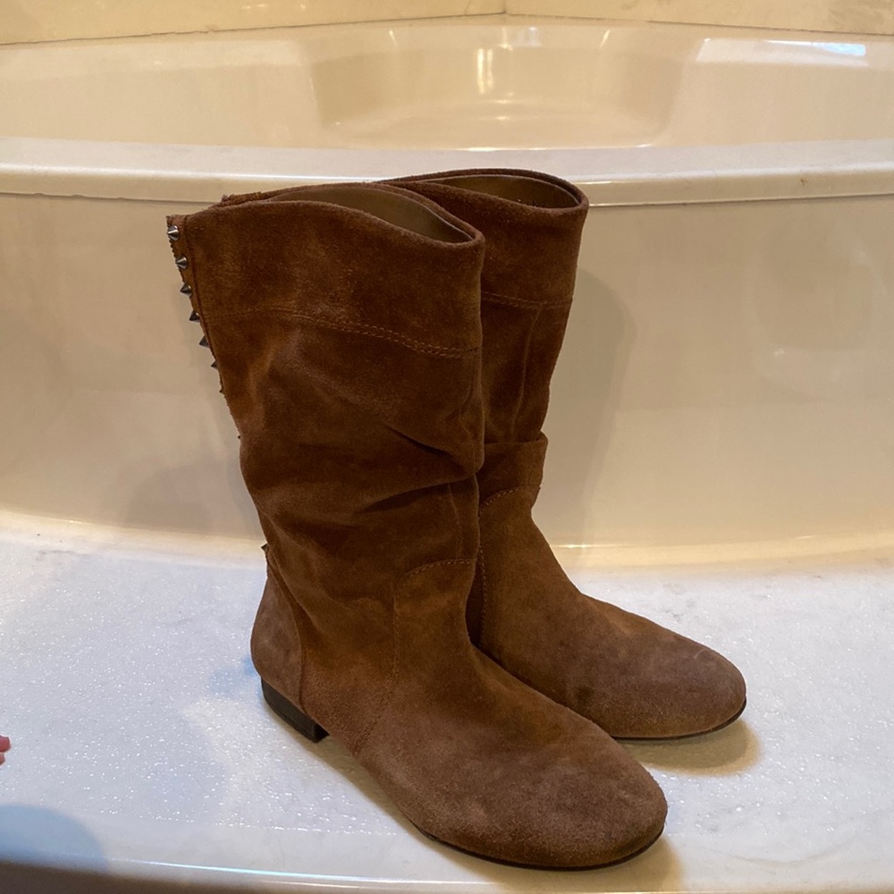 Gianni Bini brown leather booties with spikes